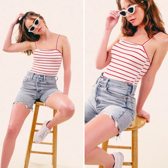 Flynn Skye Marley Bodysuit in Red/White Stripe - Picture 1 of 7